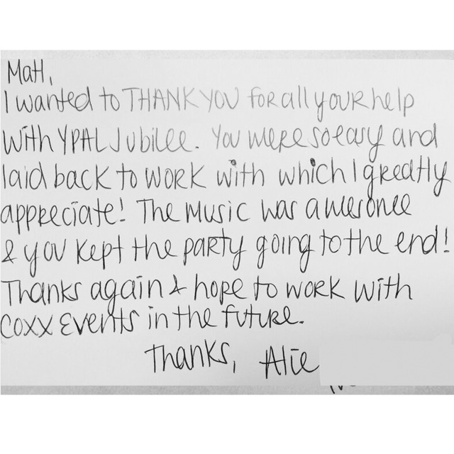 Coxx Events client's thank-you notes